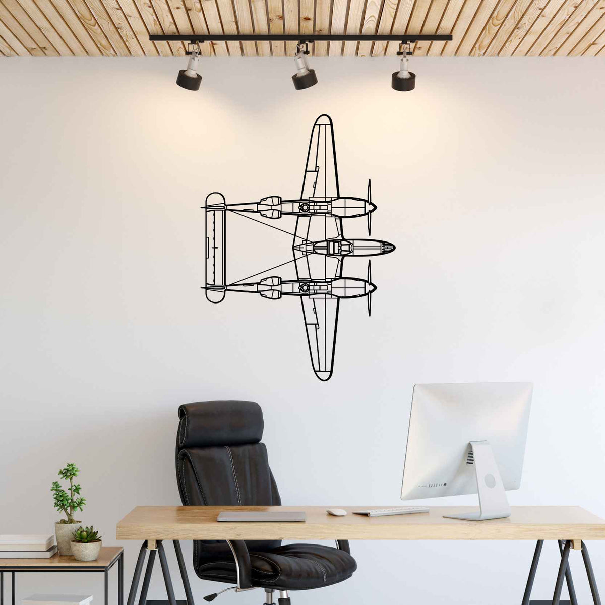 P-38 Lightning Top Silhouette Metal Wall Art