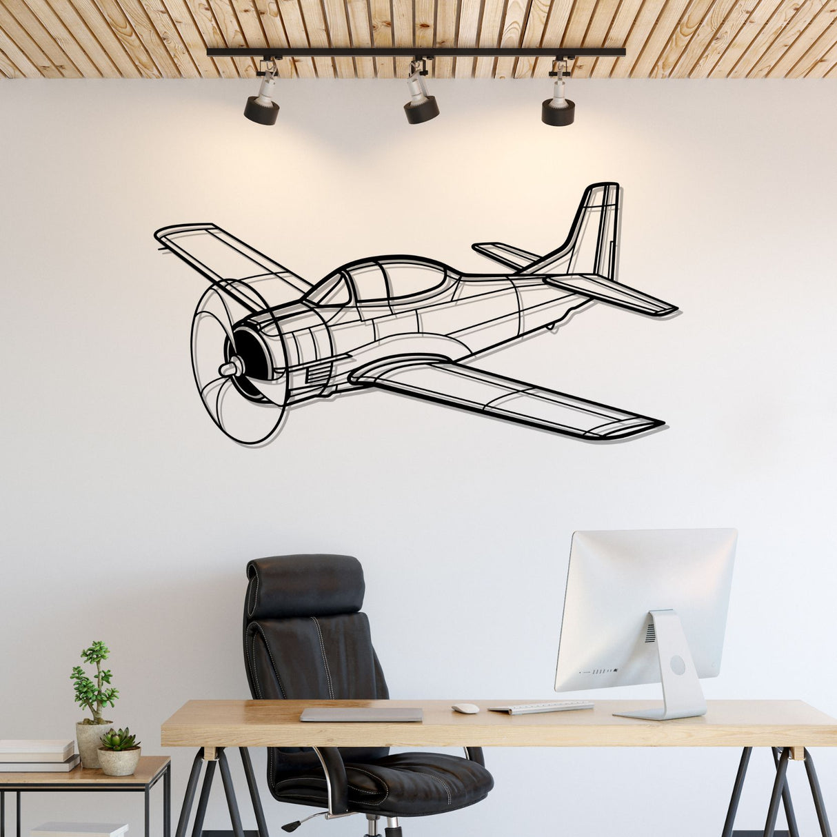 T-28 Trojan Angle Silhouette Metal Wall Art