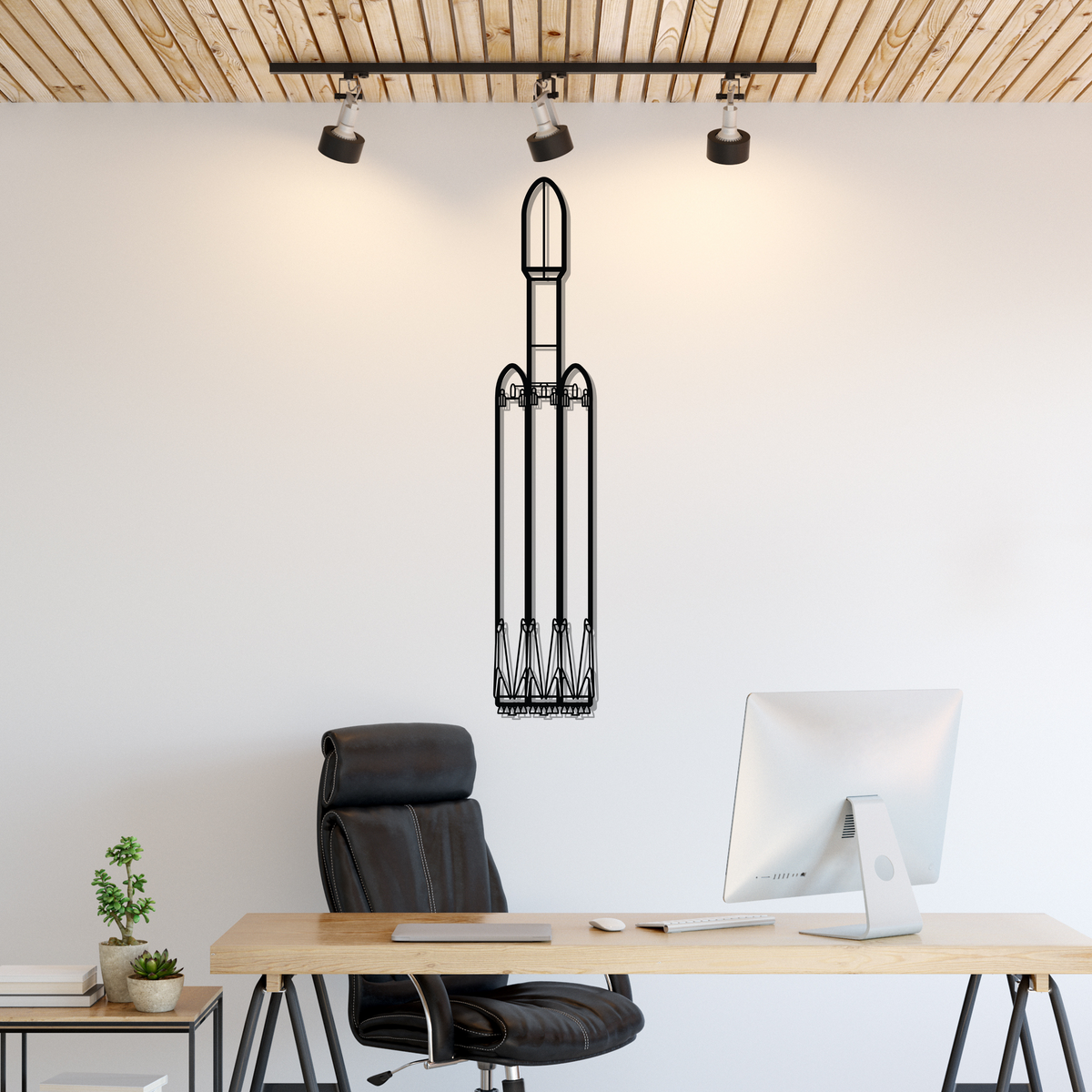 Falcon Heavy Silhouette Metal Wall Art